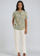 Women's GREEN LINEN BLOUSE WITH FLORAL EMBROIDERY