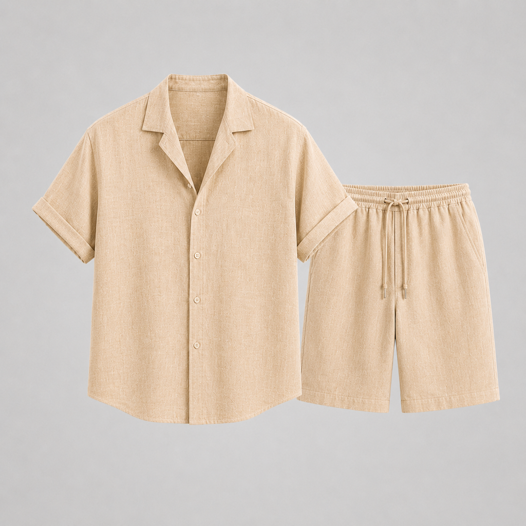 Men's Relaxed Linen Set with Camp-Collar Shirt