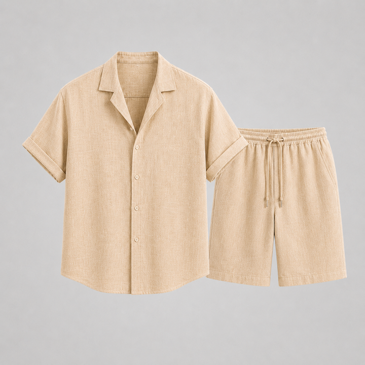 Men's Relaxed Linen Set with Camp-Collar Shirt