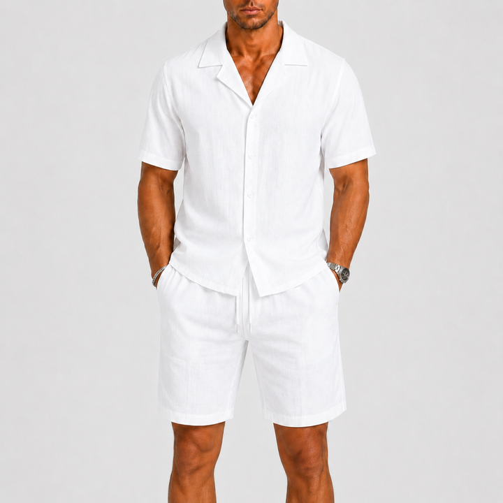 Men's Relaxed Linen Set with Camp-Collar Shirt