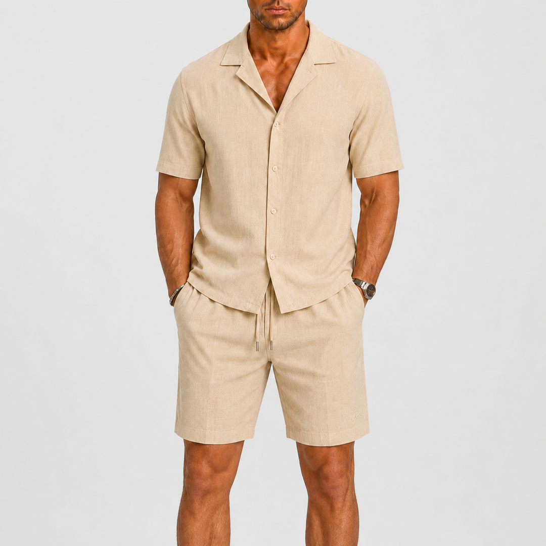Men's Relaxed Linen Set with Camp-Collar Shirt