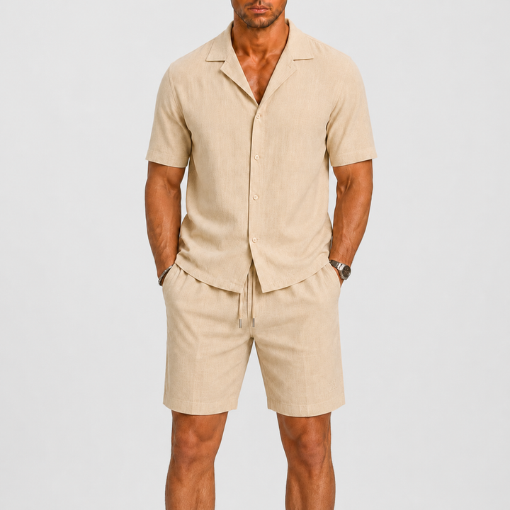 Men's Relaxed Linen Set with Camp-Collar Shirt