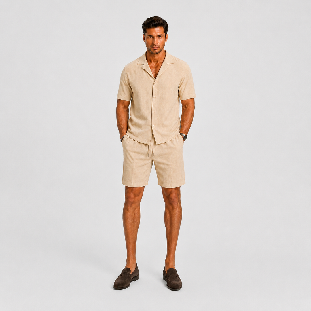Men's Relaxed Linen Set with Camp-Collar Shirt