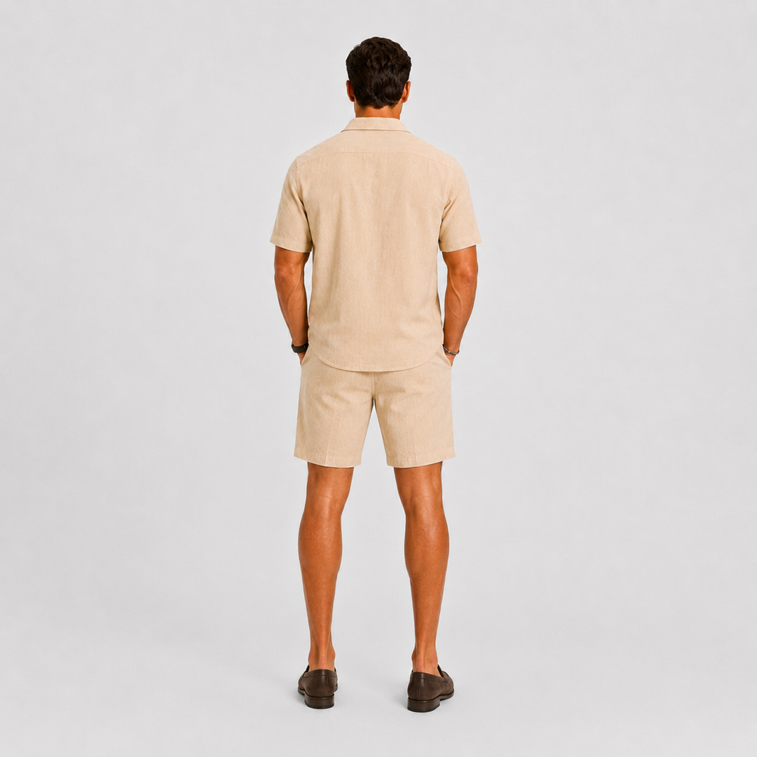 Men's Relaxed Linen Set with Camp-Collar Shirt