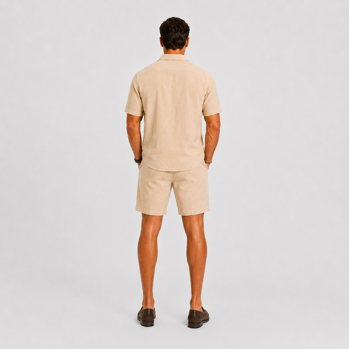Men's Relaxed Linen Set with Camp-Collar Shirt