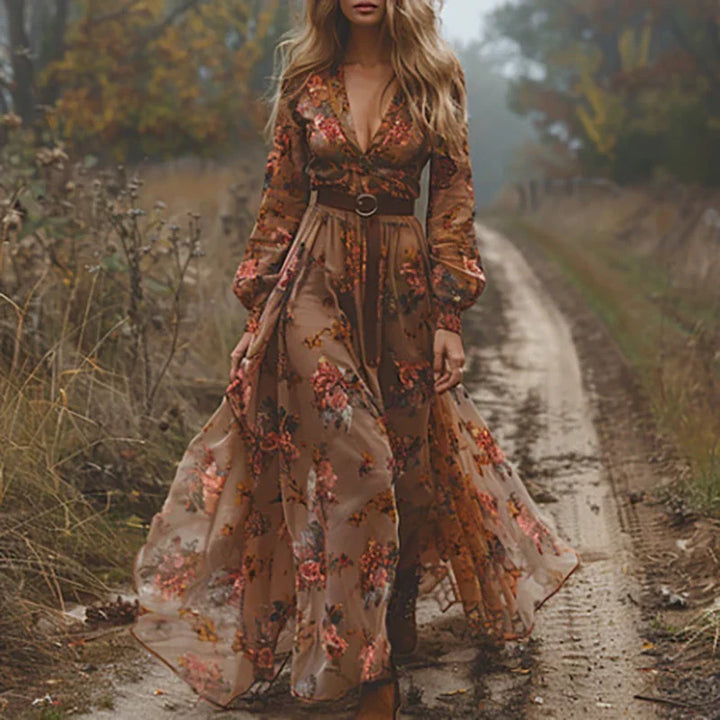 Selvara | Bohemian Floral Maxi Dress