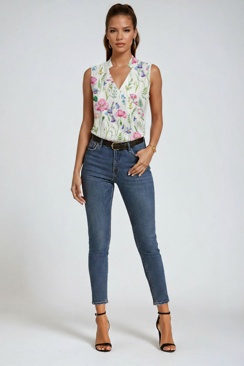 Women's SLEEVELESS V-NECK BLOUSE