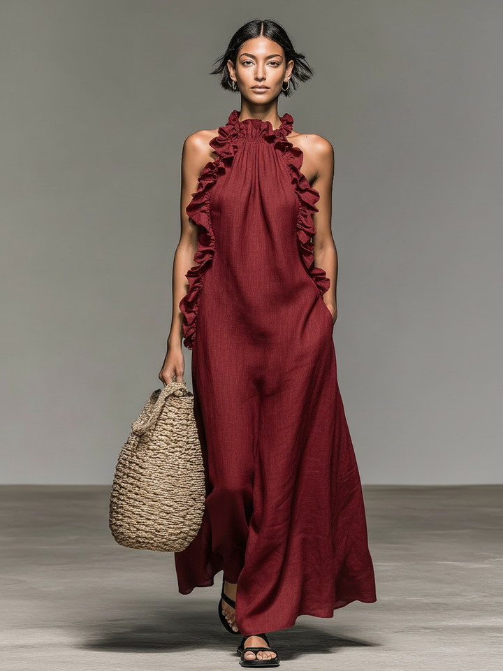 Women's Linen Blend Halter Maxi Dress