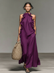 Women's Linen Blend Halter Maxi Dress