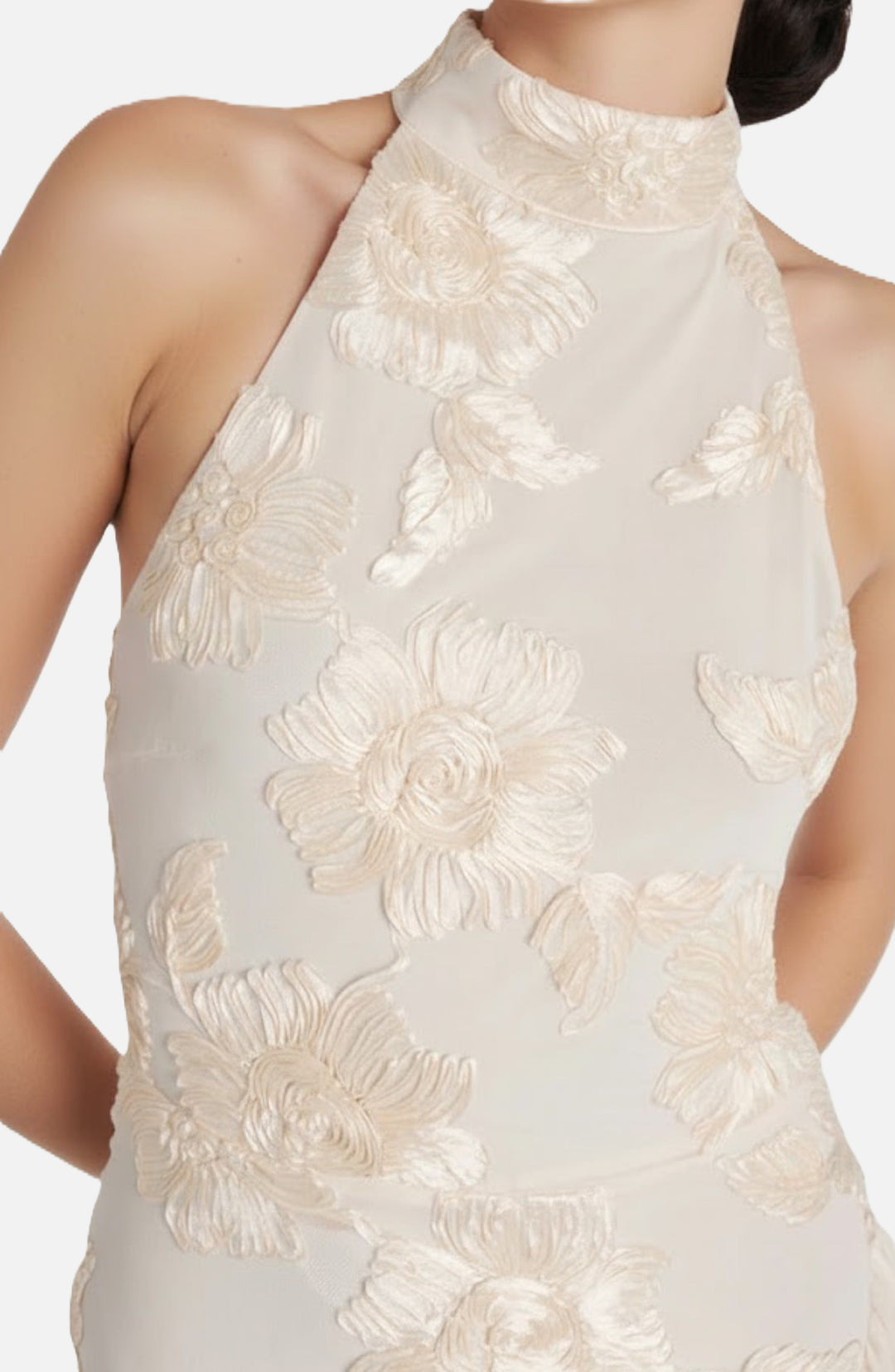 Women's Halter Neck Floral Textured Asymmetric Ruffle Maxi Dress