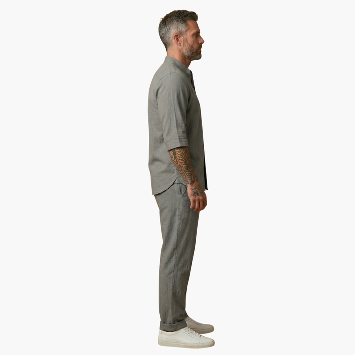 Men's Linen Short Sleeve Shirt & Trousers Set - Two-Piece Summer Outfit - Holiday Co-Ord
