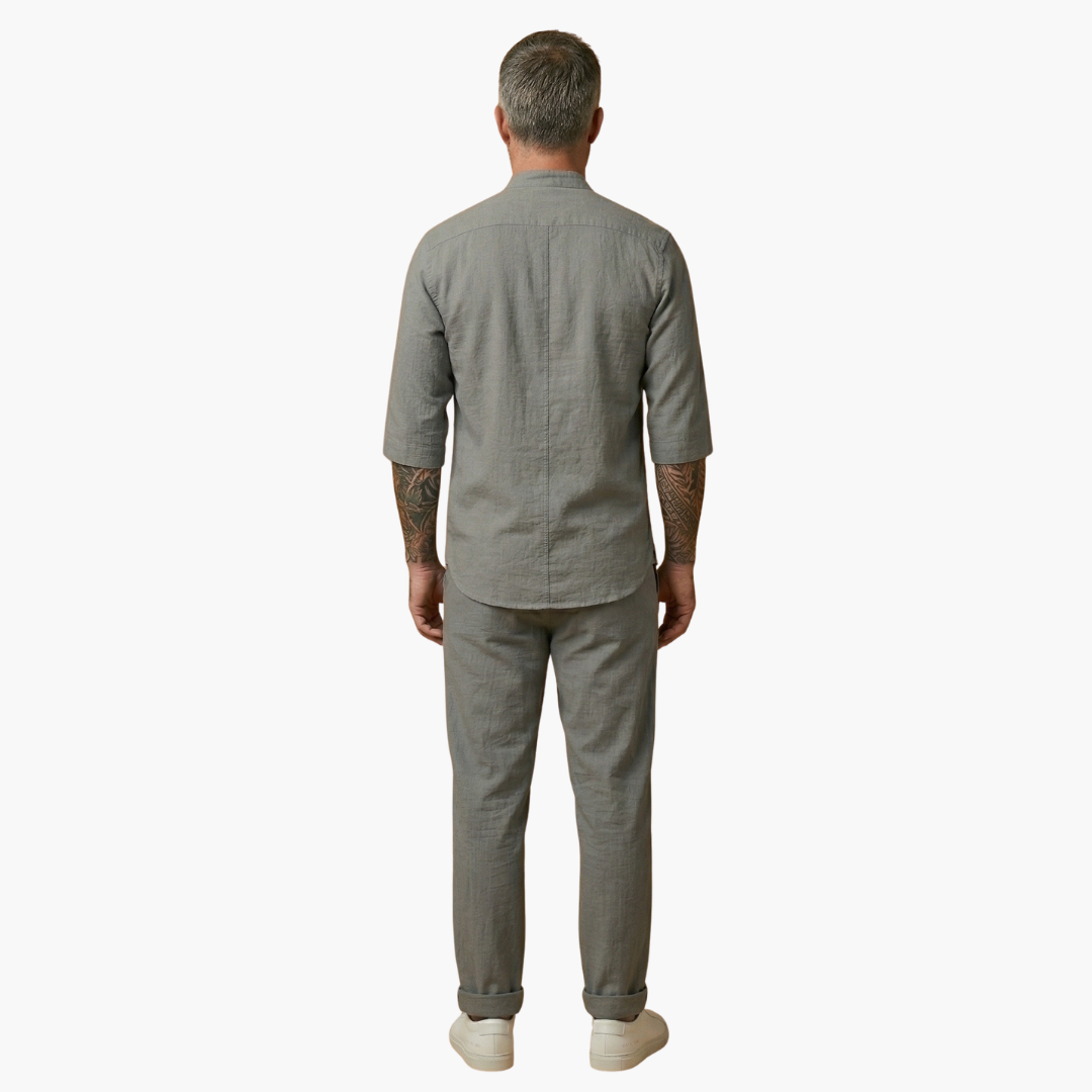 Men's Linen Short Sleeve Shirt & Trousers Set - Two-Piece Summer Outfit - Holiday Co-Ord