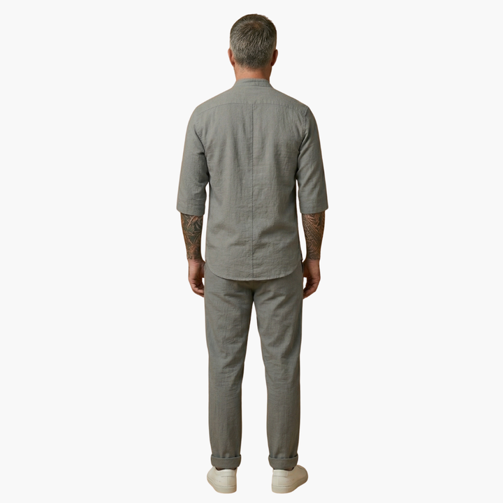 Men's Linen Short Sleeve Shirt & Trousers Set - Two-Piece Summer Outfit - Holiday Co-Ord