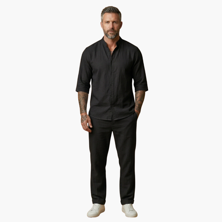 Men's Linen Short Sleeve Shirt & Trousers Set - Two-Piece Summer Outfit - Holiday Co-Ord