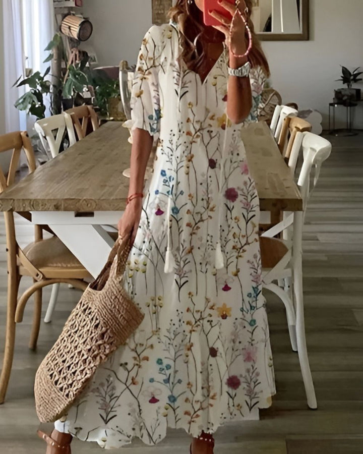 Celina | Boho Flowy Dress with Tassel Details
