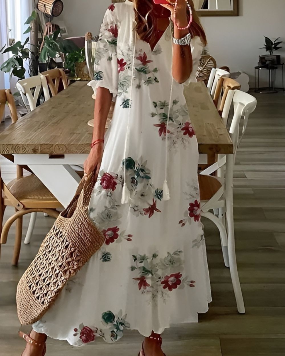 Celina | Boho Flowy Dress with Tassel Details