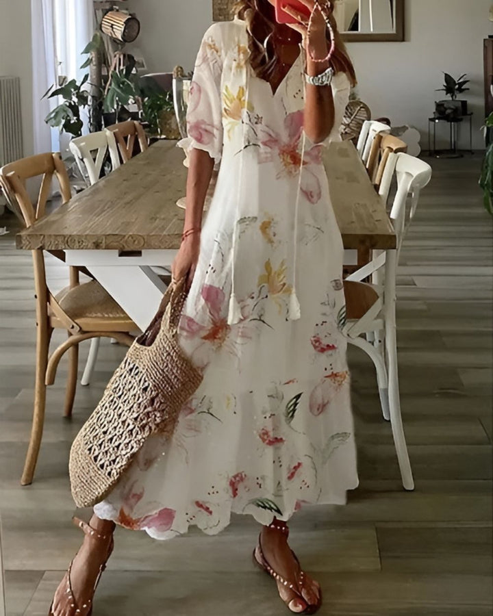 Celina | Boho Flowy Dress with Tassel Details