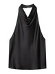 Women's Satin Halterneck Corset-Detail Open-Back Summer Top