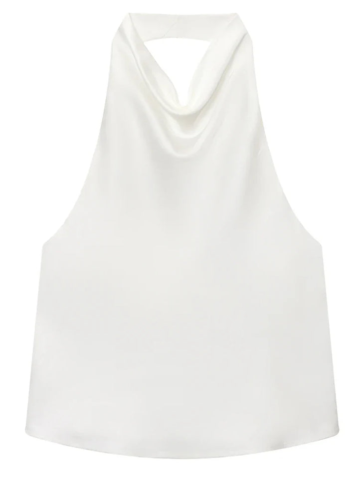 Women's Satin Halterneck Corset-Detail Open-Back Summer Top