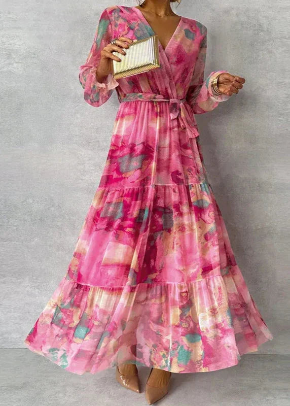 Katie | Women's Floral Ankle-Length Dress with Waist Tie