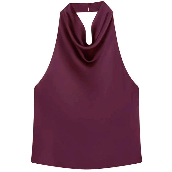 Women's Satin Halterneck Corset-Detail Open-Back Summer Top