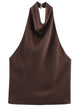 Women's Satin Halterneck Corset-Detail Open-Back Summer Top