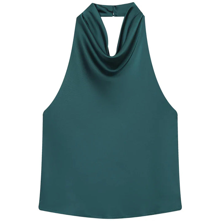 Women's Satin Halterneck Corset-Detail Open-Back Summer Top