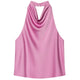 Women's Satin Halterneck Corset-Detail Open-Back Summer Top