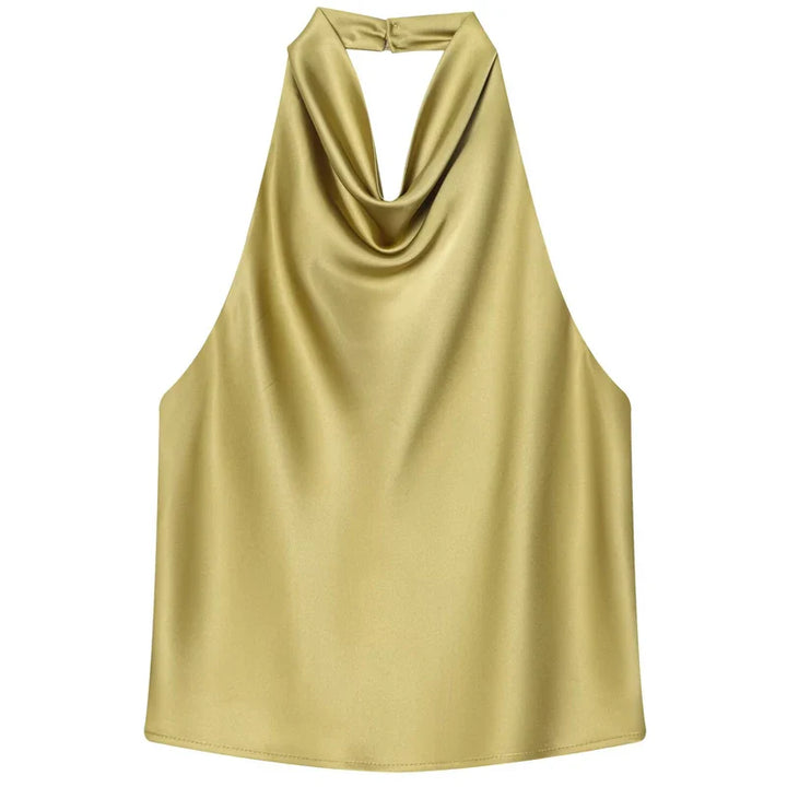 Women's Satin Halterneck Corset-Detail Open-Back Summer Top