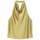 Women's Satin Halterneck Corset-Detail Open-Back Summer Top