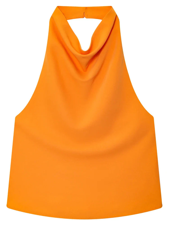 Women's Satin Halterneck Corset-Detail Open-Back Summer Top