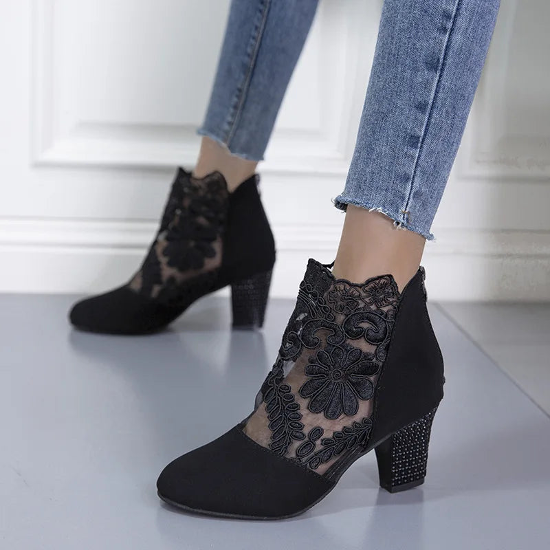 Heloise | Women's Lace Mesh High Heel Boots