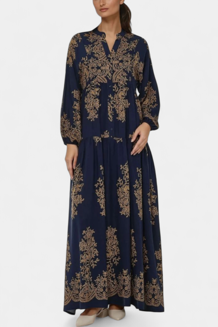 Women's Boho Vintage Print Maxi Shirt Dress