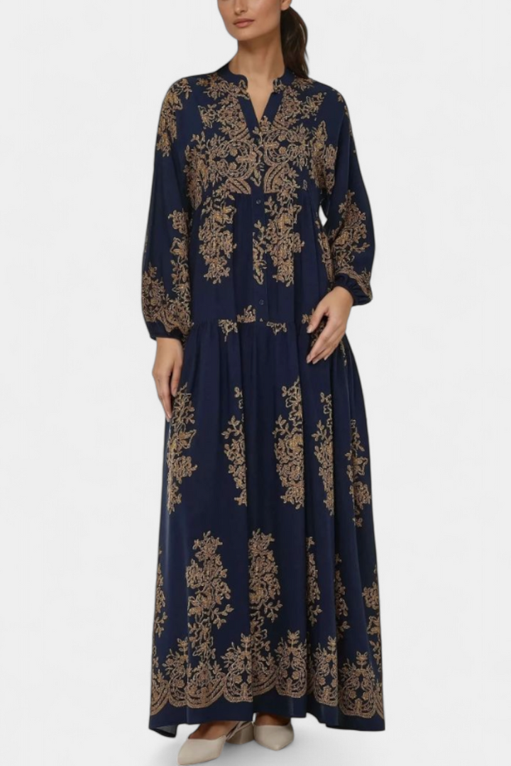 Women's Boho Vintage Print Maxi Shirt Dress