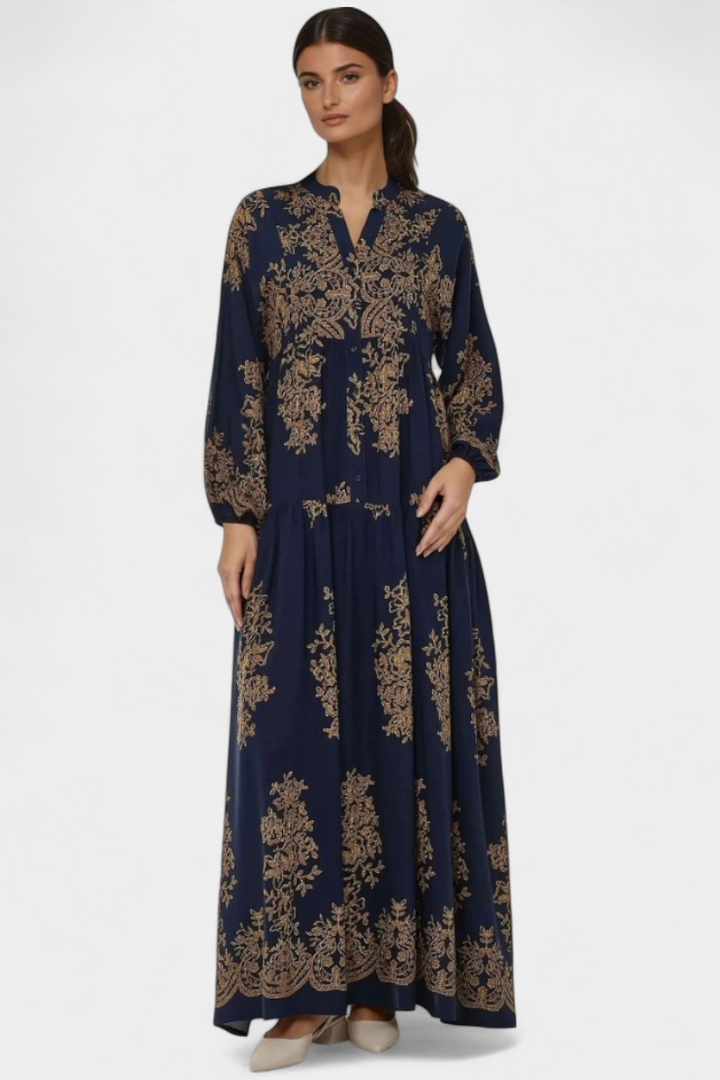 Women's Boho Vintage Print Maxi Shirt Dress