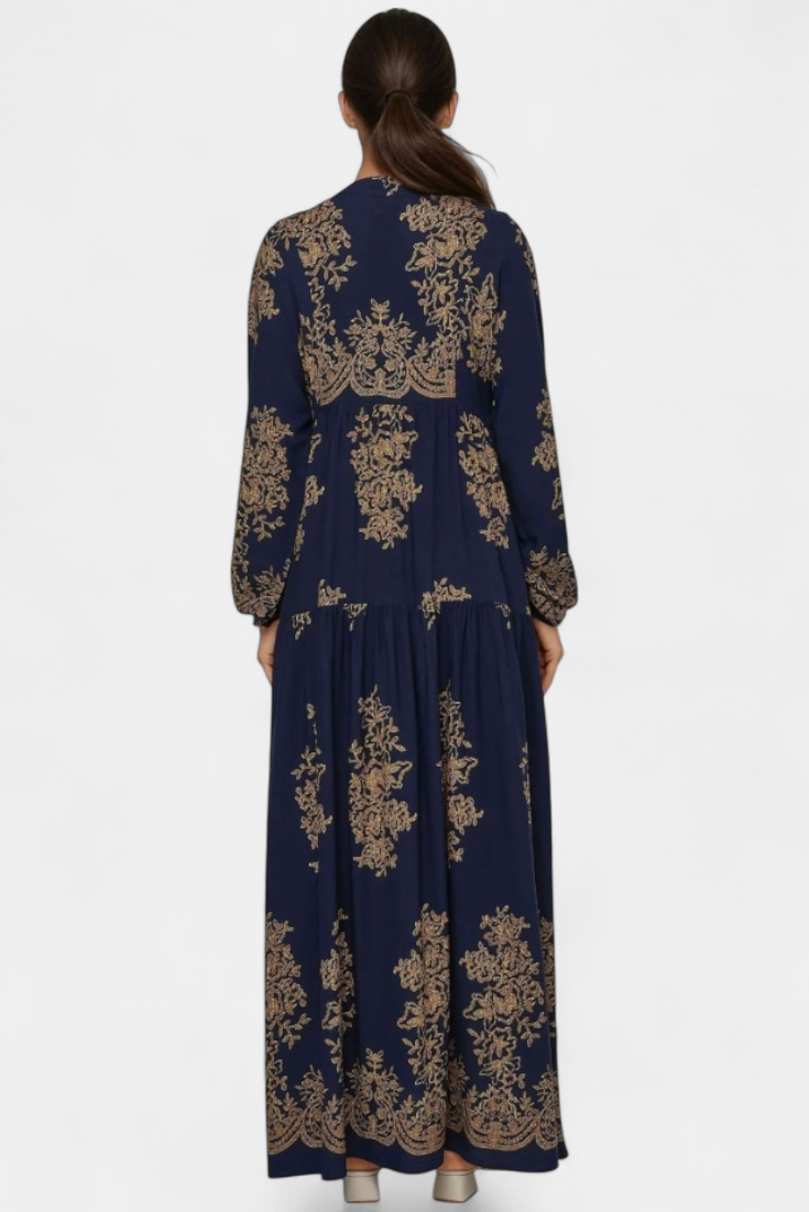 Women's Boho Vintage Print Maxi Shirt Dress