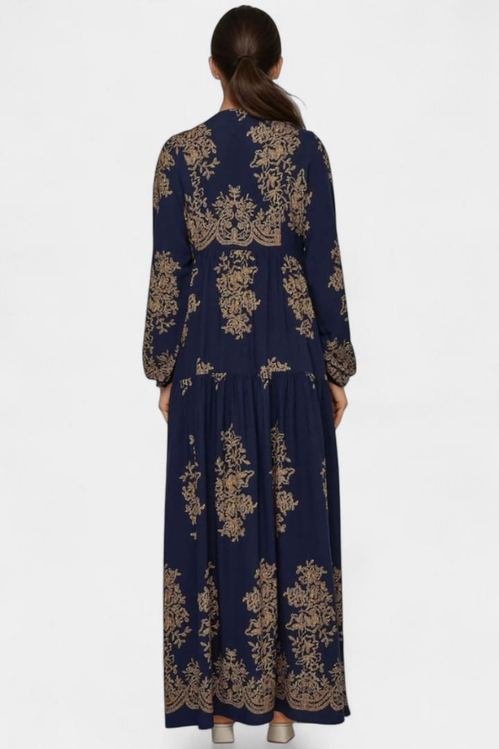 Women's Boho Vintage Print Maxi Shirt Dress
