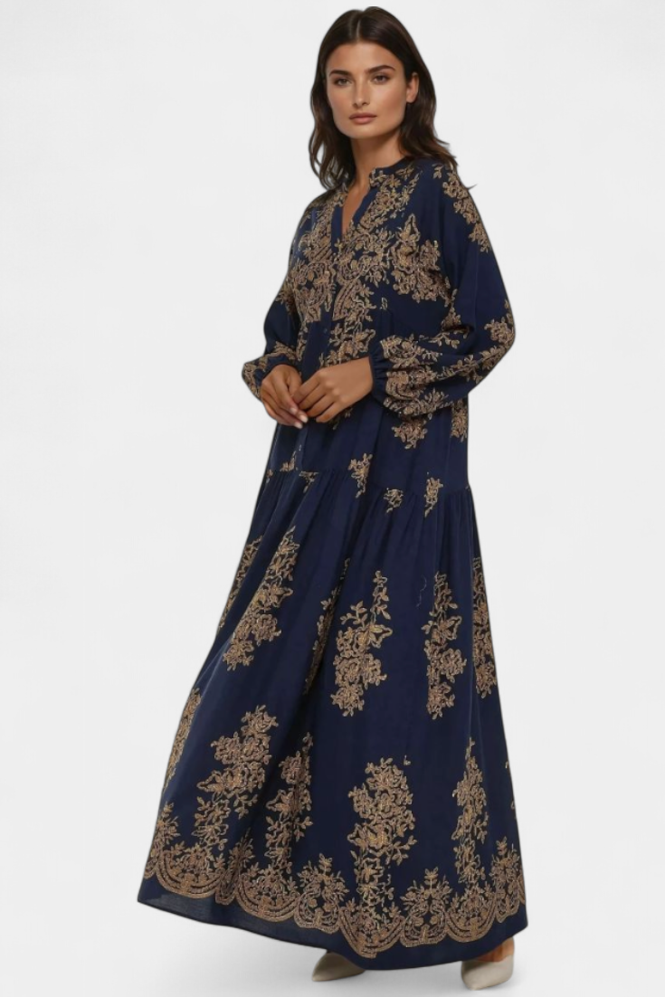Women's Boho Vintage Print Maxi Shirt Dress