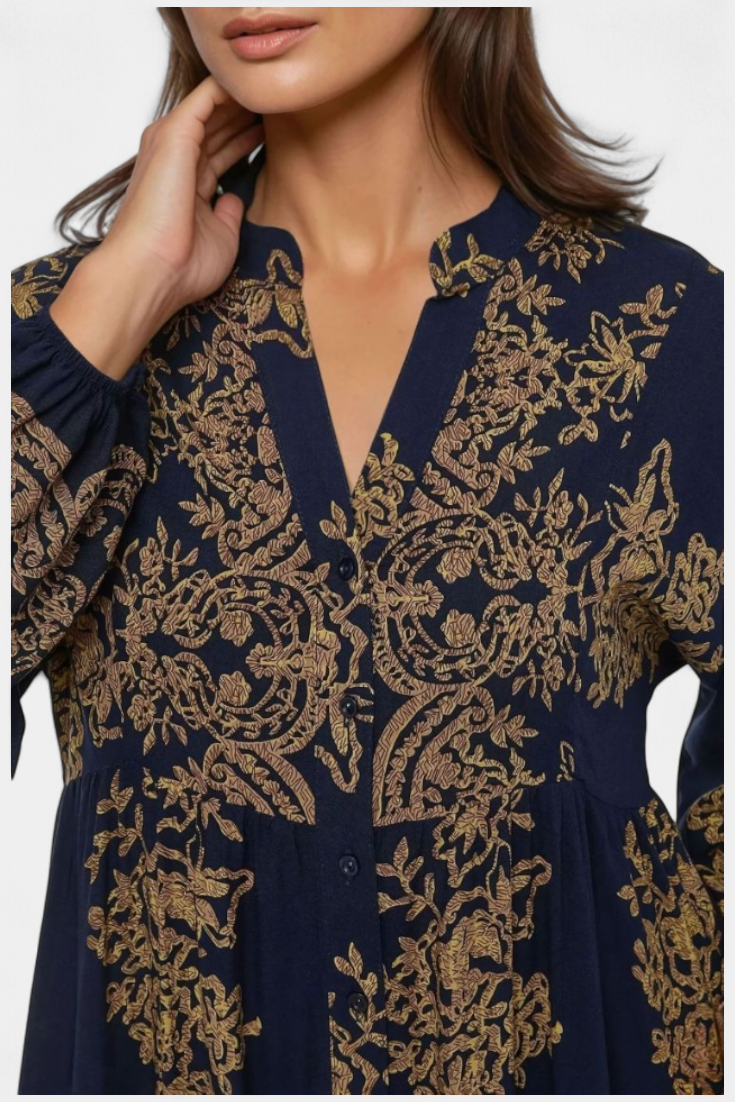 Women's Boho Vintage Print Maxi Shirt Dress
