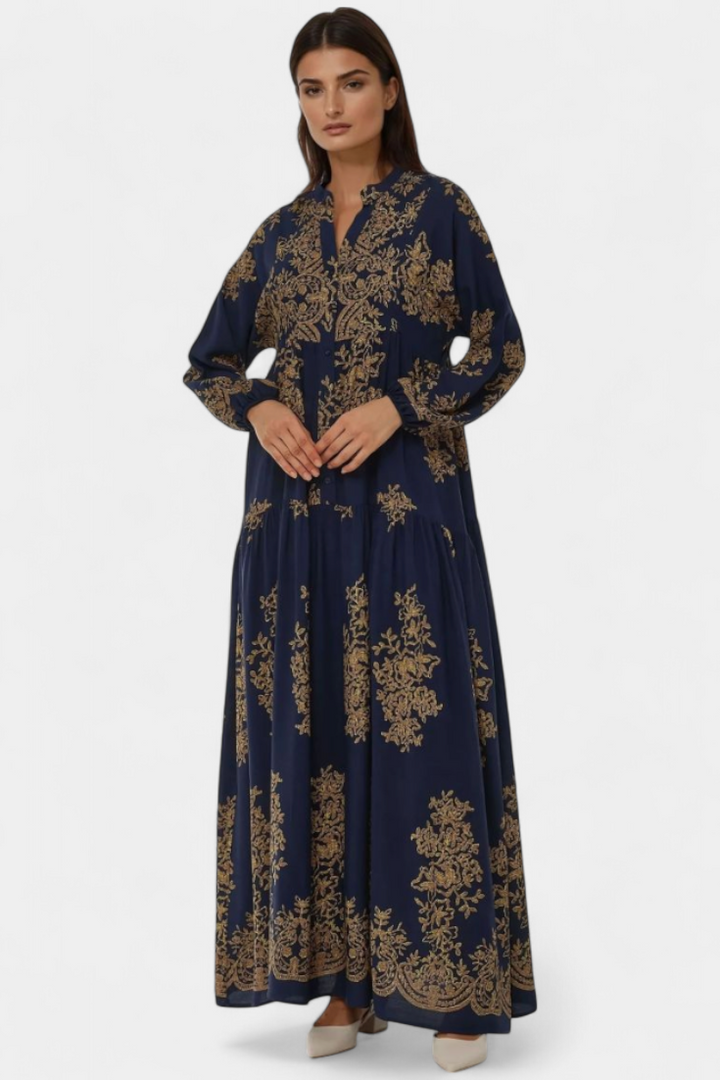 Women's Boho Vintage Print Maxi Shirt Dress