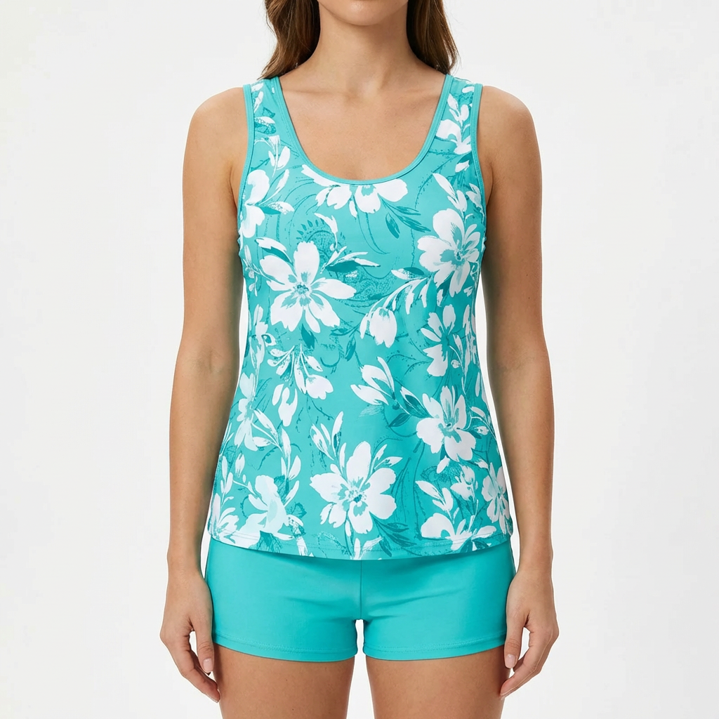 Women's Floral Loose-Top Tankini Set with Shorts