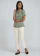 Women's GREEN LINEN BLOUSE WITH FLORAL EMBROIDERY