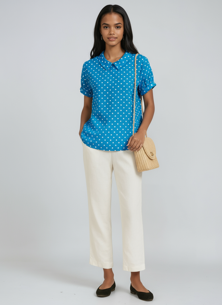 Women's GREEN LINEN BLOUSE WITH FLORAL EMBROIDERY