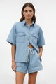 Women's Denim Set with Short Sleeves and Shorts
