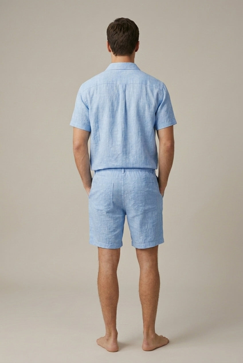 Men's Short Sleeve Linen Blend Shirt - Drawstring Shorts Two-Piece Set