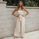 Women's Strapless Bandeau Crop Top and High-Waist Wide-Leg Trouser Set - Self-Tie Evening Two-Piece Suit