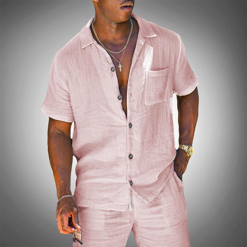 Men's Linen Short Sleeve Shirt & Shorts Set - Two-Piece Summer Outfit - Holiday Co-Ord