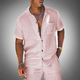 Men's Linen Short Sleeve Shirt & Shorts Set - Two-Piece Summer Outfit - Holiday Co-Ord