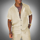 Men's Linen Short Sleeve Shirt & Shorts Set - Two-Piece Summer Outfit - Holiday Co-Ord