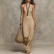 Women's Halter Maxi Dress Criss Cross Neckline Sleeveless Bohemian